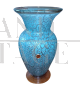 Vaso vintage in vetro di Murano azzurro effetto craquelé                            