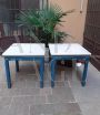 Tavolo da cucina vintage azzurro con piano in marmo di Carrara                            