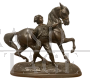 Antica scultura di cavallo con personaggio in antimonio, fine '800                            