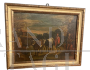 Antico dipinto di scuola Italiana del XVIII secolo con scena popolare con buoi                            