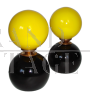 Coppia di lampade da tavolo anni '70 con sfere in vetro giallo                    
                            