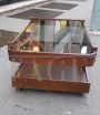 Tavolino da salotto vintage in teak con rotelle e piano in vetro
