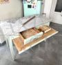 Tavolo da cucina vintage con piano in marmo, cassetto, taglieri e mattarello                            