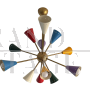 Lampadario in stile Sputnik Stilnovo con coni multicolore