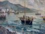 Dipinto Marina di Luigi Basile, scuola Posillipo, olio su tavola 