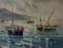 Dipinto Marina di Luigi Basile, scuola Posillipo, olio su tavola 