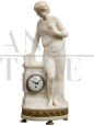 Orologio antico Napoleone III Francese in marmo bianco statuario