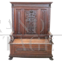 Panca da ingresso antico in stile Rinascimentale in legno di noce intagliato, fine '800                            