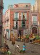 Dipinto di scorcio dei quartieri di Napoli, olio su tela                            