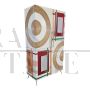 Armadio design a due ante in vetro colorato e bamboo                            
