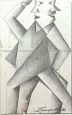 Uomo Doppio, disegno Futurista Cubista di Erto Zampoli, matita su cartoncino