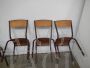 Set di 6 sedie Mullca bordeaux impilabili con seduta in legno chiaro, anni '60 