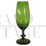 Vaso a coppa in vetro artistico di Empoli verde, anni '60                            