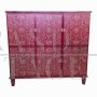 Credenza mobile bar design in legno laccato rosso e intarsiato