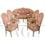 Salotto antico dorato stile Luigi XVI, divano e 4 poltrone