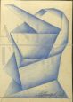Vaso Blu, disegno futurista cubista di Erto Zampoli, pastello su cartoncino