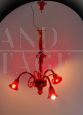 Raro lampadario vintage in vetro di Murano rosso