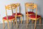 Set di 4 sedie di modernariato in acero e skai rosso, anni '50                            