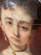 Antico dipinto ritratto di dama dell'800 in cornice dorata