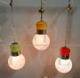 Set di 3 lampade a sospensione a lampadina in vetro di Murano multicolore, anni '60