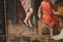 Dipinto antico con scena biblica, olio su tavola degli inizi del'800