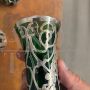 Trittico di vasi liberty in vetro verde e argento anni '30