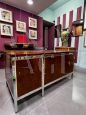 Scrivania in stile Ettore Sottsass in acciaio e palissandro