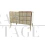 Credenza a due ante con elementi in vetro molato avorio                            