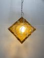 Lampadario con doppia piastra in vetro di Murano ambra attribuito a Mazzega                            