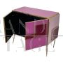 Credenza anni '80 in vetro rosa con maniglie illuminate a Led