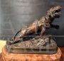 J. J. Hesteau - scultura di tigre ferita in bronzo, Francia primi '900                            