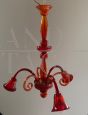 Raro lampadario vintage in vetro di Murano rosso