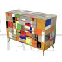 Cassettiera comò vintage rivestita in vetro di Murano multicolore, anni '80                            