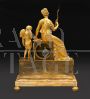 Orologio antico parigina Impero con Diana cacciatrice in bronzo dorato