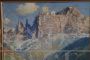 Cesare Bentivoglio - dipinto paesaggio di montagna con chiesa, firmato