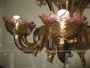 Lampadario in vetro soffiato di Murano con otto fiamme
