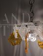 Lampadario con steli in vetro di Murano trasparente e ambrato, anni '70
