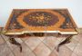 Tavolino da gioco antico Napoleone III Francese in legni policromi                            