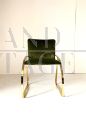 Sedia design da ufficio in acciaio dorato e velluto verde, Italia anni '70