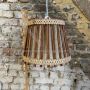 Lampada a sospensione vintage scandinava in legno e lino, anni '60                           