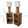 Coppia di comodini in bamboo e rattan con lampade incorporate