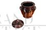 Vaso vintage francese in ceramica nera con spighe dorate e coperchio