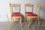 Set di 4 sedie di modernariato in acero e skai rosso, anni '50                            