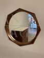 Specchio vintage a vassoio ottagonale in legno teak, anni '60