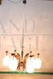 Lampadario design stile Stinovo anni '50 in vetro e legno, a sei luci