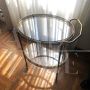 Carrello da sala vintage ovale a due piani in ottone e vetro