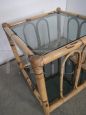 Tavolino vintage in bamboo con doppio piano in vetro