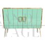 Credenza a due ante in vetro di Murano verde acqua e ottone