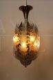 Lampadario vintage in ottone e vetro dorato a foglie, anni '70