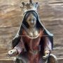 Scultura di Madonna sul trono del XVII secolo in legno policromo                            